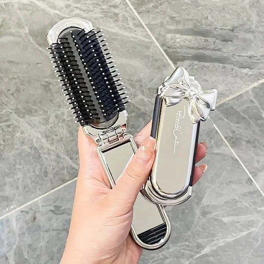 Mini Foldable Hair Comb & Mirror Your Portable Styling Tool Anytime, Anywhere
