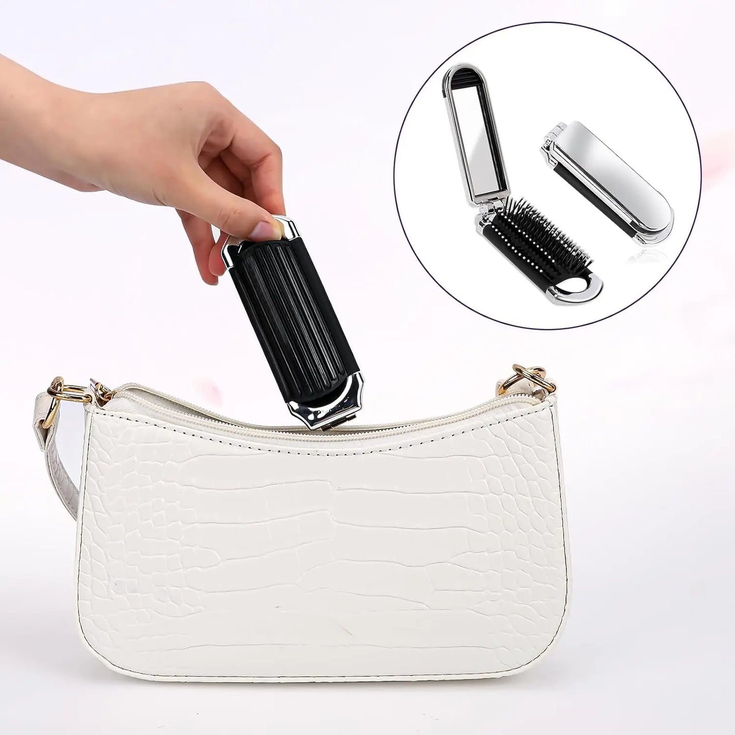 Mini Foldable Hair Comb & Mirror Your Portable Styling Tool Anytime, Anywhere